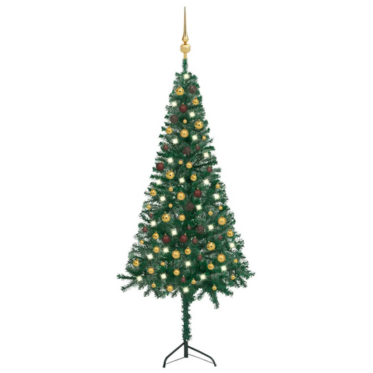 Corner Artificial Christmas Tree LEDs&Ball Set Green 82.7" PVC