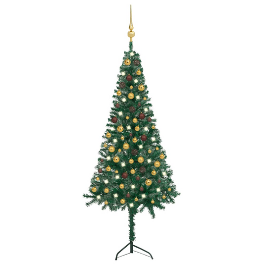 Corner Artificial Christmas Tree LEDs&Ball Set Green 70.9" PVC