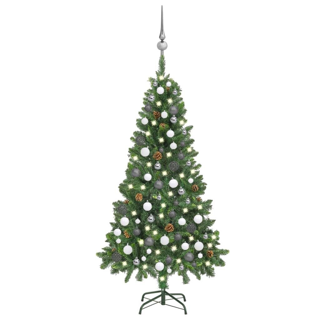 Artificial Pre-lit Christmas Tree with Ball Set Pine Cones 59.1"