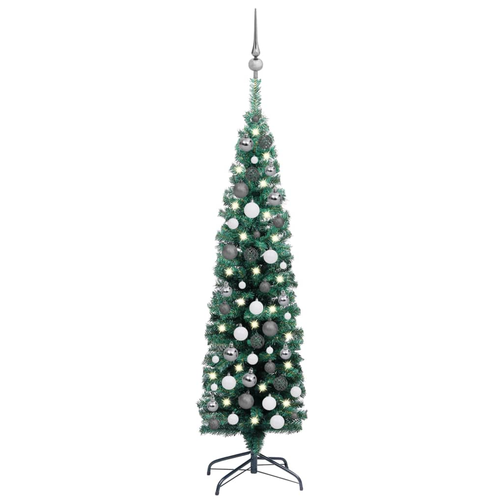 Slim Artificial Pre-lit Christmas Tree with Ball Set Green 47.2"