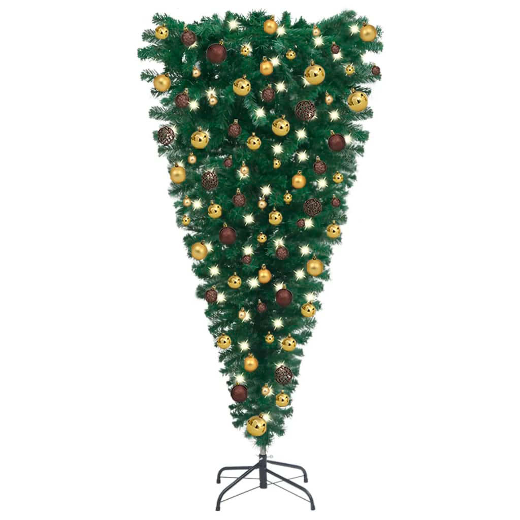 Upside-down Artificial Pre-lit Christmas Tree with Ball Set 70.9"