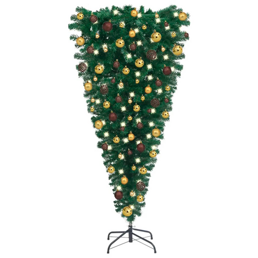 Upside-down Artificial Pre-lit Christmas Tree with Ball Set 70.9"