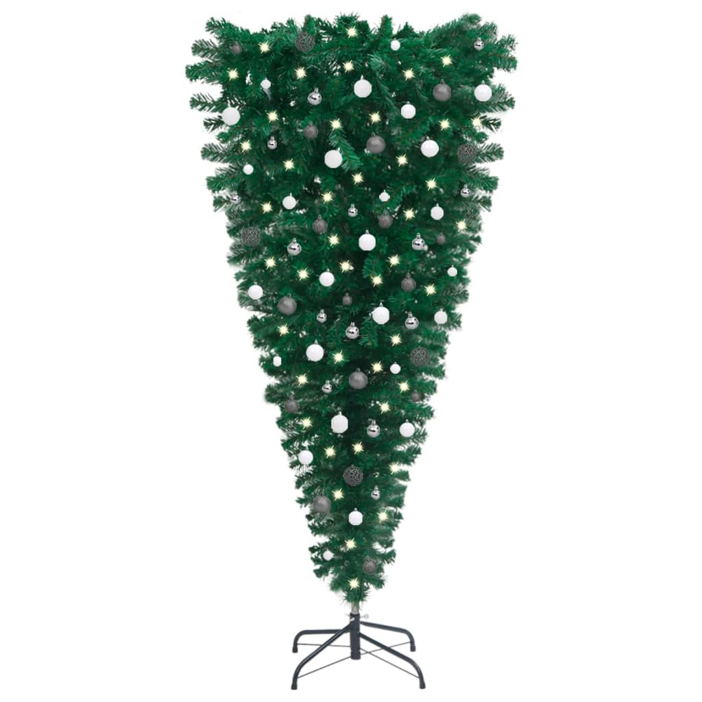 Upside-down Artificial Pre-lit Christmas Tree with Ball Set 70.9"