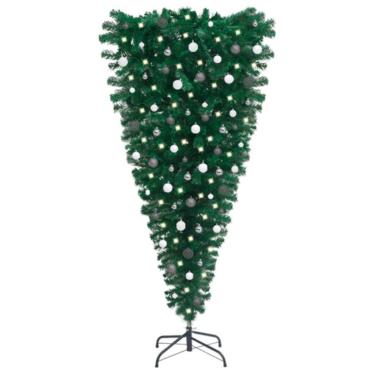 Upside-down Artificial Pre-lit Christmas Tree with Ball Set 70.9"