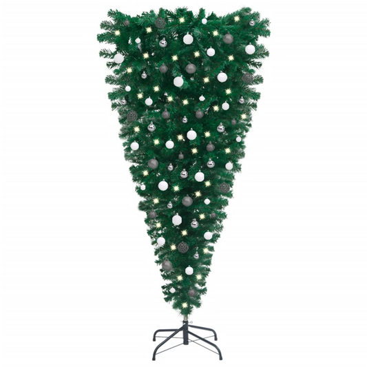 Upside-down Artificial Pre-lit Christmas Tree with Ball Set 59.1"