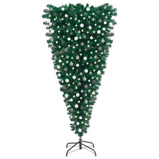 Upside-down Artificial Pre-lit Christmas Tree with Ball Set 94.5"