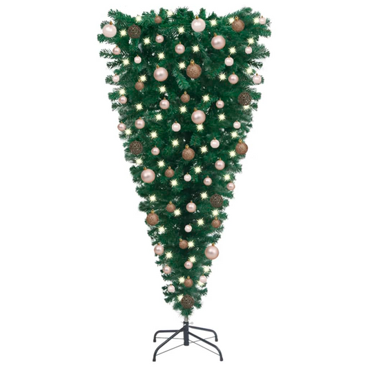 Upside-down Artificial Pre-lit Christmas Tree with Ball Set 59.1"