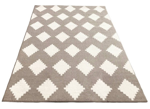 5x7 Beige Ivory Diamond Soft Low Pile Area Rug