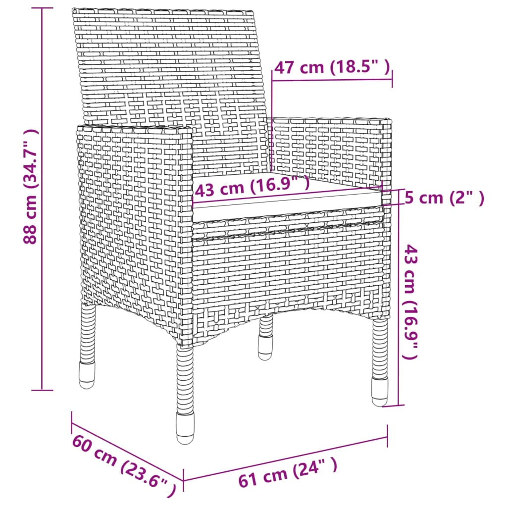 vidaXL 5 Piece Patio Dining Set with Cushions Poly Rattan and Black