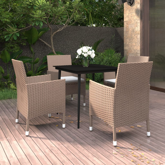 vidaXL 5 Piece Patio Dining Set with Cushions Poly Rattan and Glass