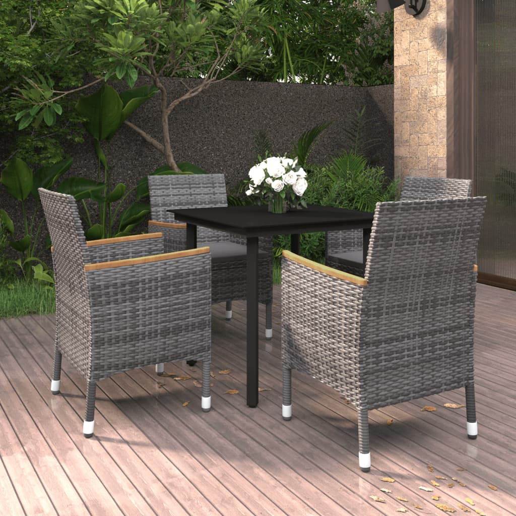 vidaXL 5 Piece Patio Dining Set with Cushions Poly Rattan and Glass