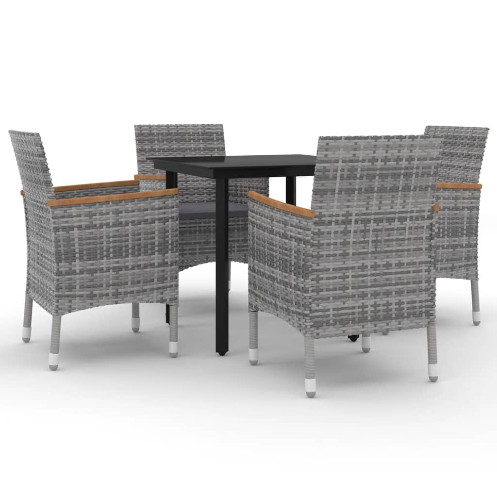 vidaXL 5 Piece Patio Dining Set with Cushions Poly Rattan and Glass