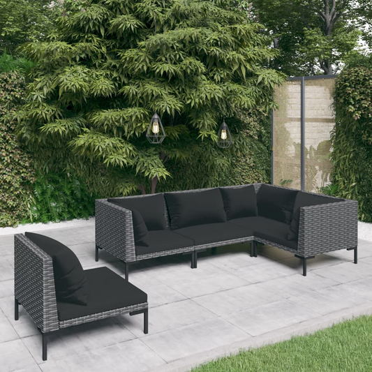 vidaXL 5 Piece Patio Lounge Set with Cushions Poly Rattan Dark Gray