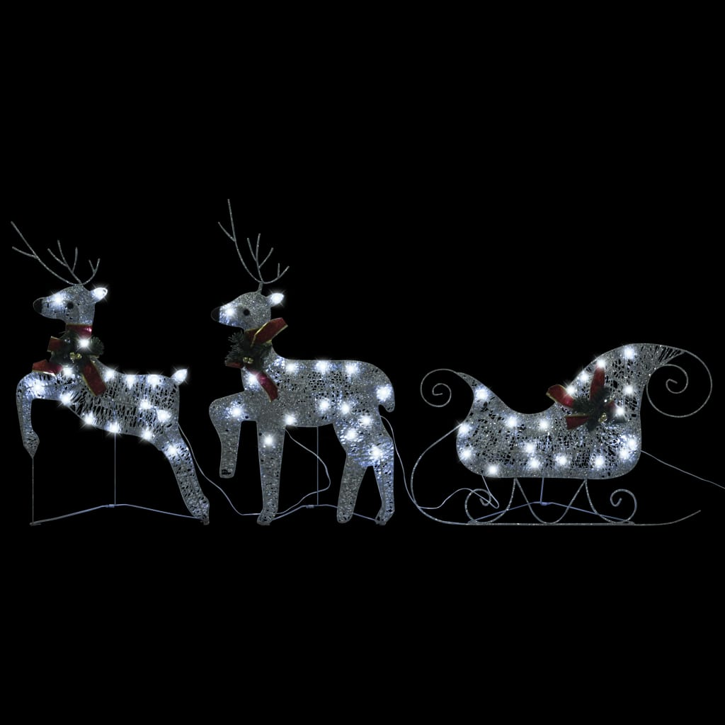 vidaXL Reindeer & Sleigh Christmas Decoration 140 LEDs Outdoor Silver