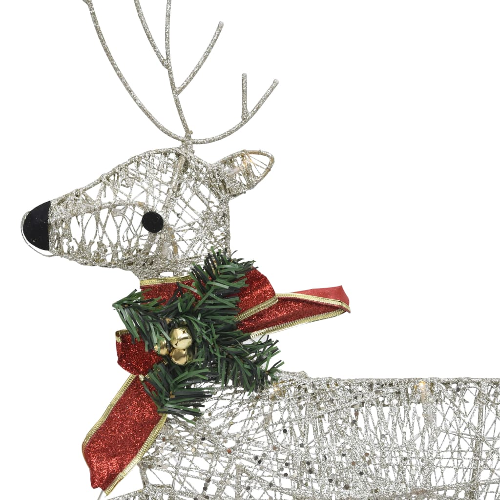 vidaXL Reindeer & Sleigh Christmas Decoration 140 LEDs Outdoor Gold