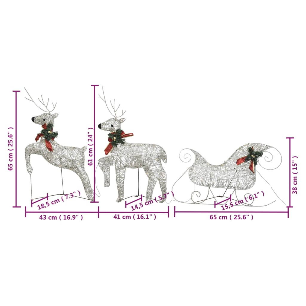 vidaXL Reindeer & Sleigh Christmas Decoration 140 LEDs Outdoor Gold