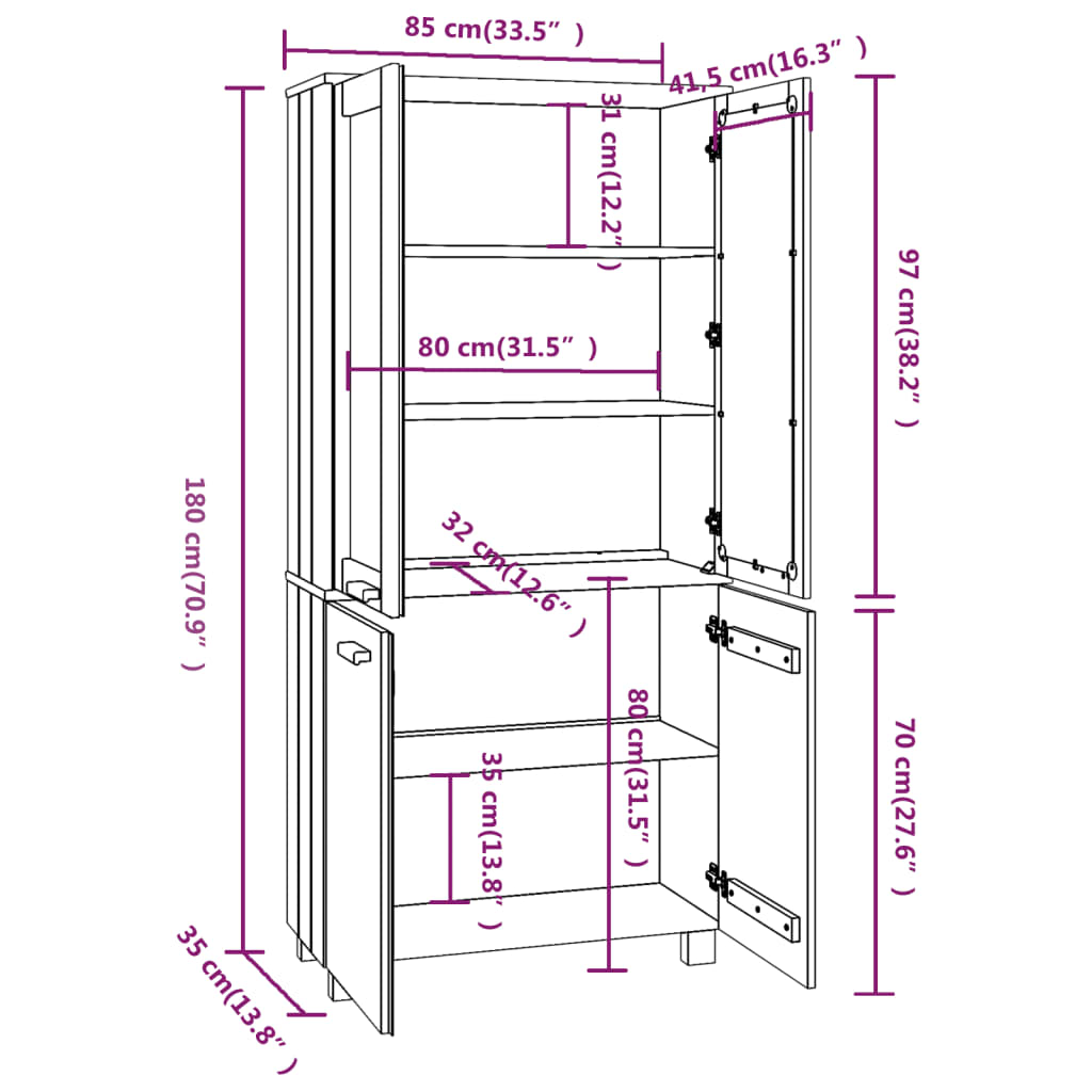 vidaXL Highboard HAMAR Solid Wood Pine White