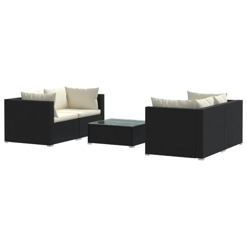 vidaXL 5 Piece Patio Lounge Set with Cushions Poly Rattan Black