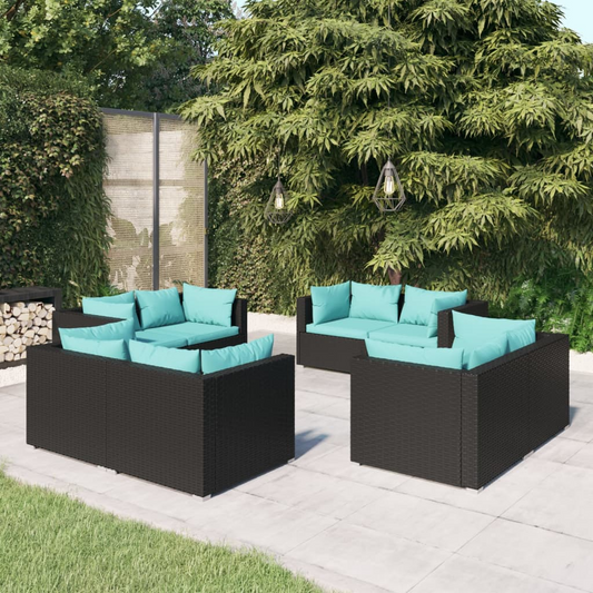 vidaXL 8 Piece Patio Lounge Set with Cushions Poly Rattan Black