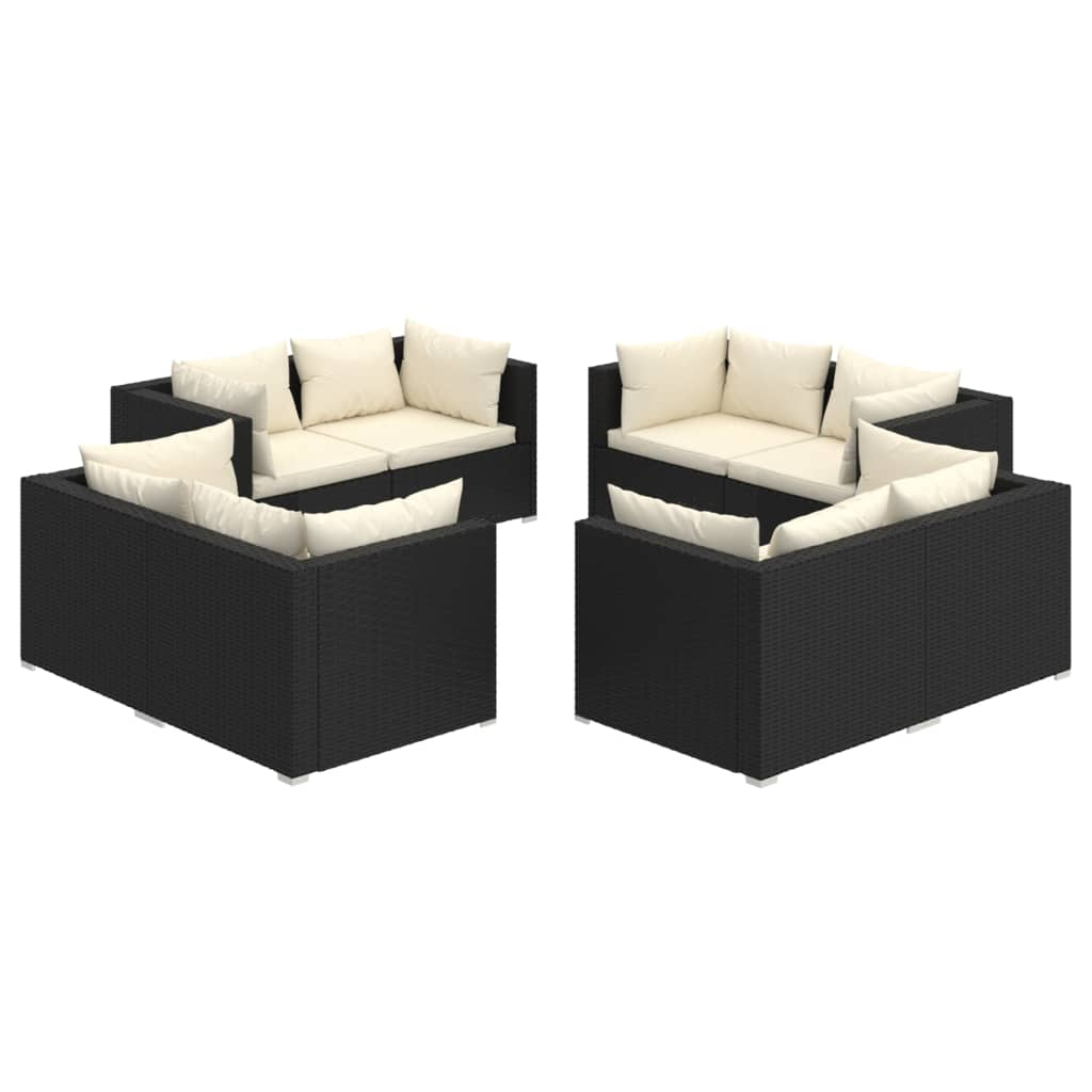 vidaXL 8 Piece Patio Lounge Set with Cushions Poly Rattan Black