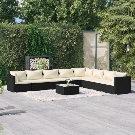 vidaXL 9 Piece Patio Lounge Set with Cushions Poly Rattan Black