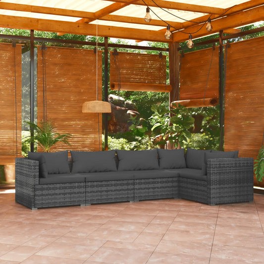 vidaXL 5 Piece Patio Lounge Set with Cushions Poly Rattan Gray