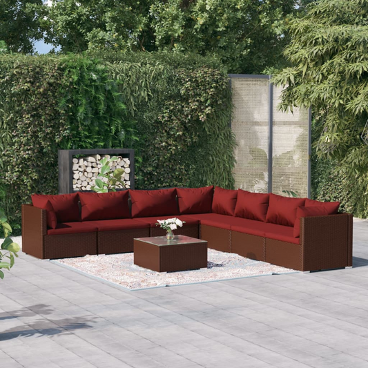 vidaXL 8 Piece Patio Lounge Set with Cushions Poly Rattan Brown