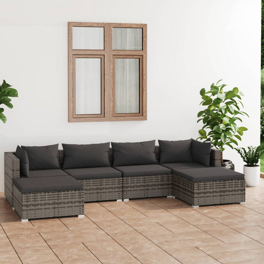 vidaXL 6 Piece Patio Lounge Set with Cushions Poly Rattan Gray