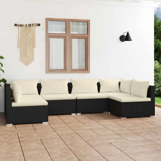 vidaXL 6 Piece Patio Lounge Set with Cushions Poly Rattan Black