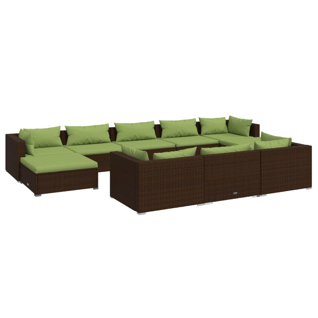 vidaXL 10 Piece Patio Lounge Set with Cushions Brown Poly Rattan