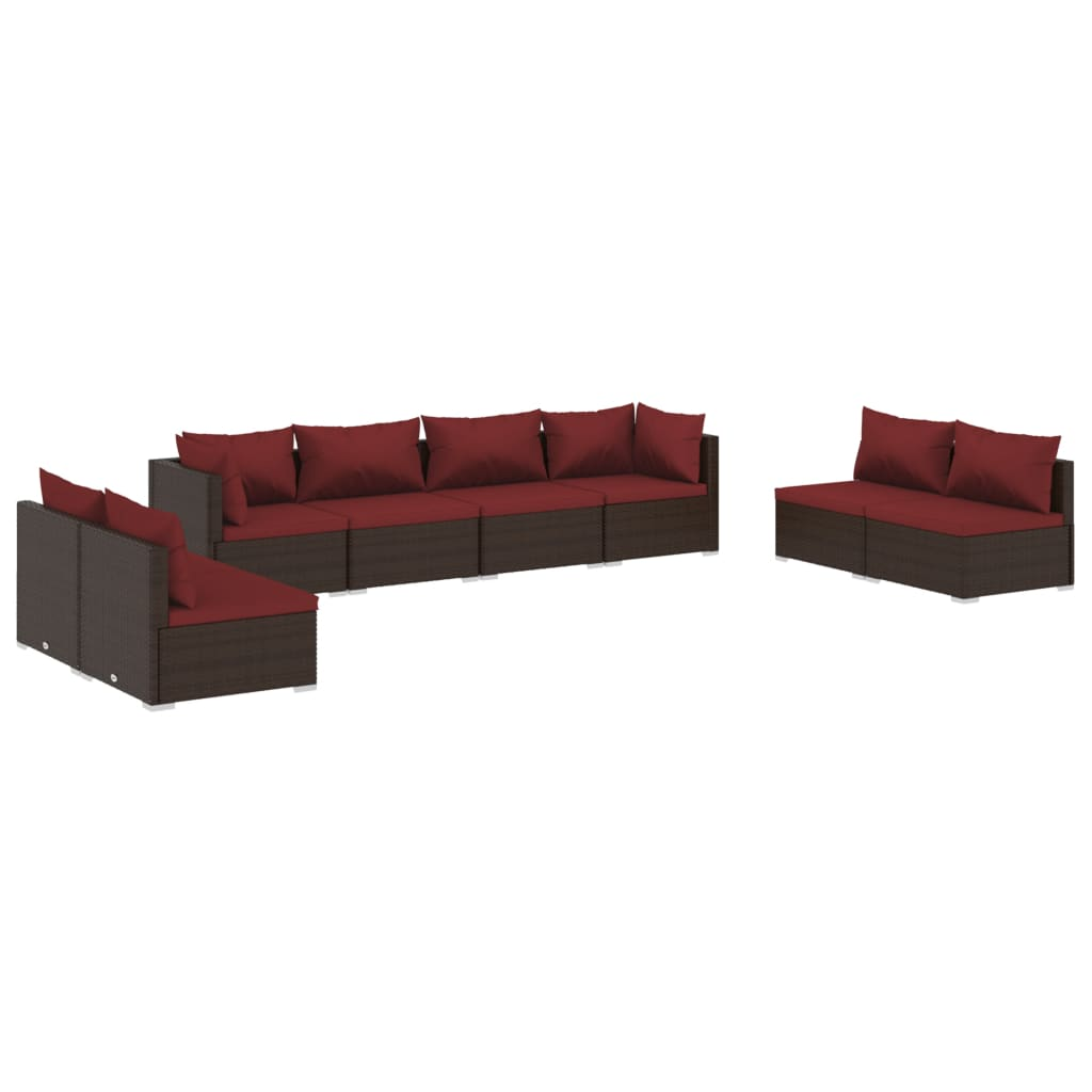 vidaXL 8 Piece Patio Lounge Set with Cushions Poly Rattan Brown