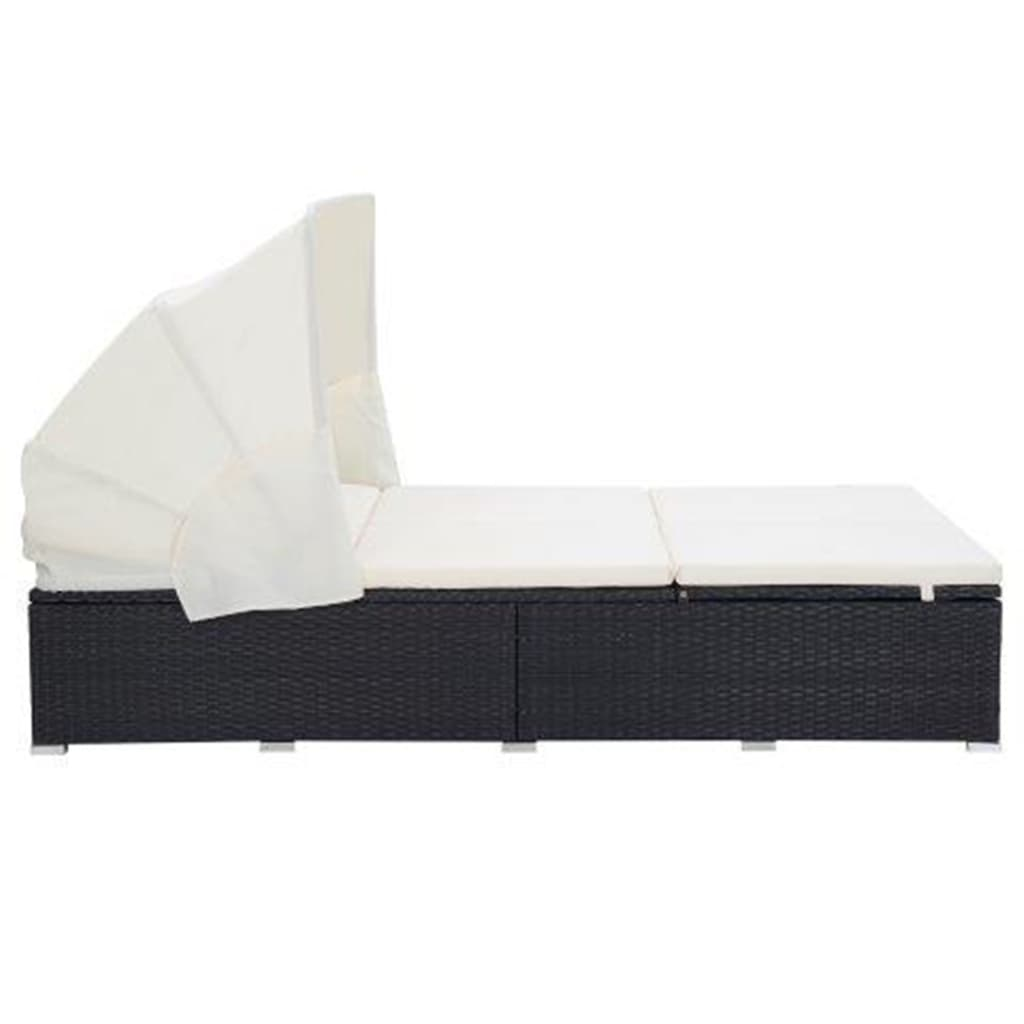 vidaXL 2-Person Sunbed with Cushion Poly Rattan Black