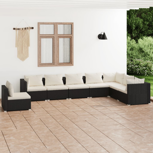 vidaXL 8 Piece Patio Lounge Set with Cushions Poly Rattan Black