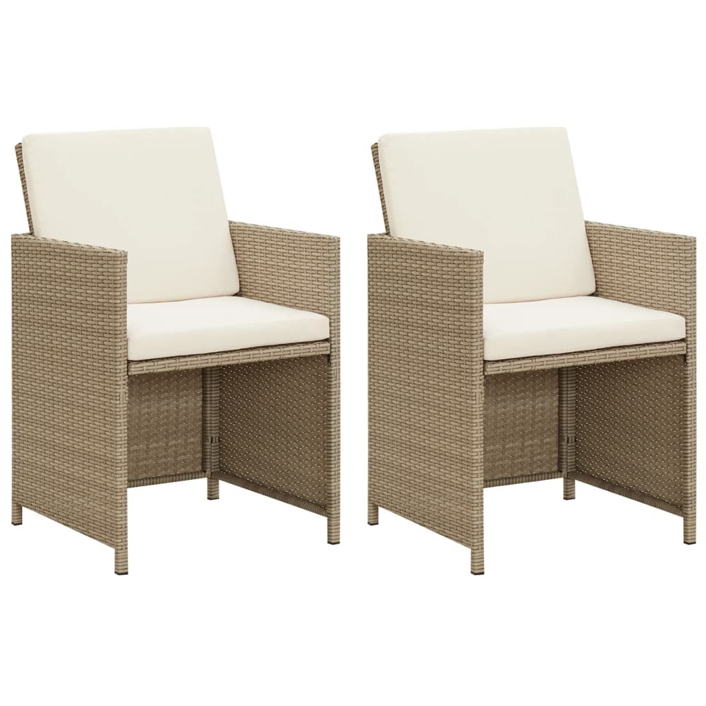 vidaXL Patio Chairs with Cushions 2 pcs Poly Rattan Beige