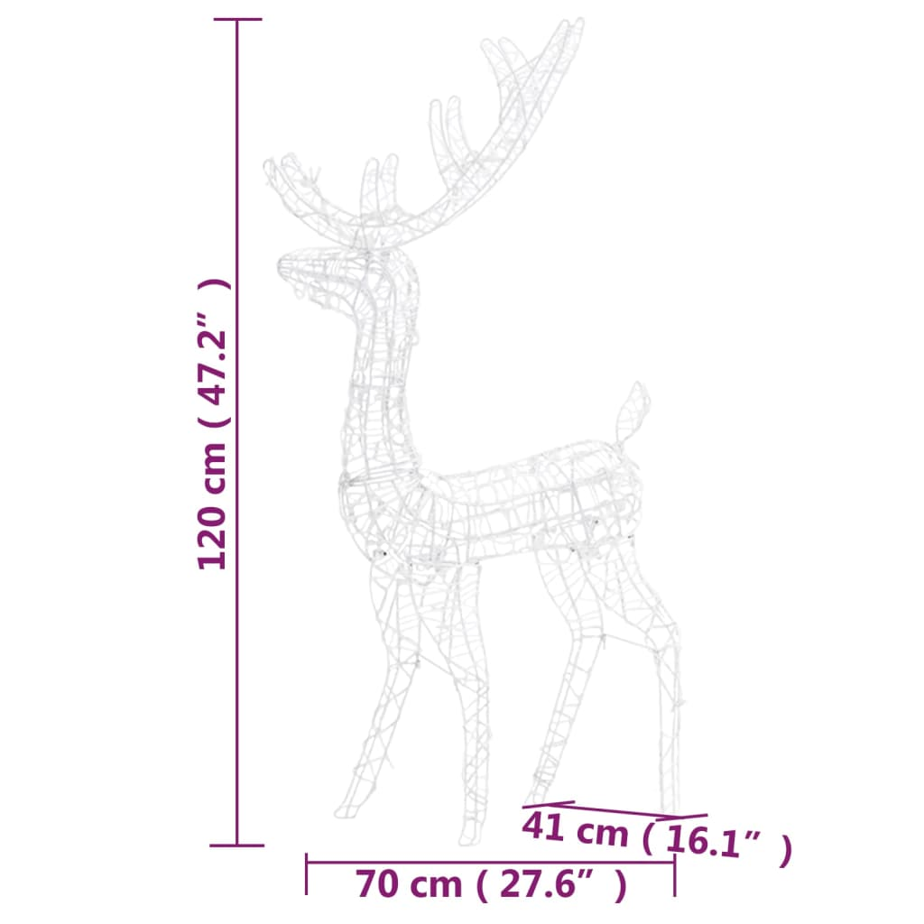 Acrylic Reindeer Christmas Decorations 2 pcs 47.2" Cold White