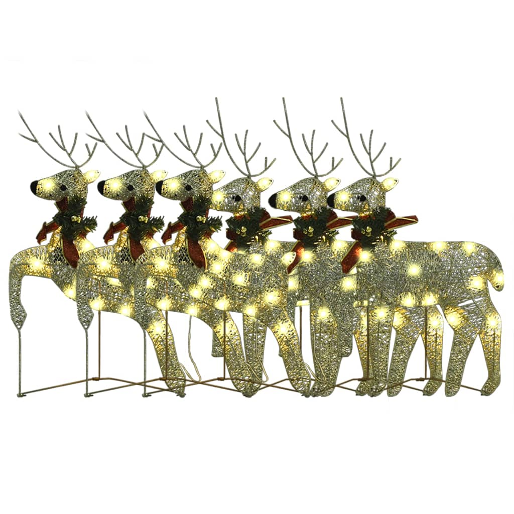 vidaXL Christmas Reindeers 6 pcs Gold 120 LEDs