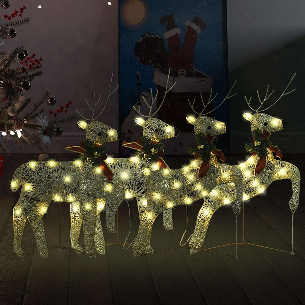 vidaXL Christmas Reindeers 4 pcs Gold 80 LEDs