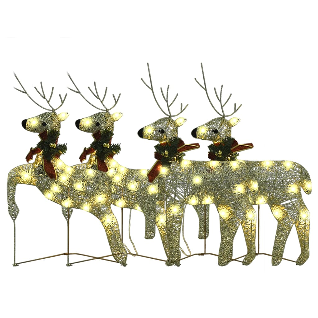 vidaXL Christmas Reindeers 4 pcs Gold 80 LEDs