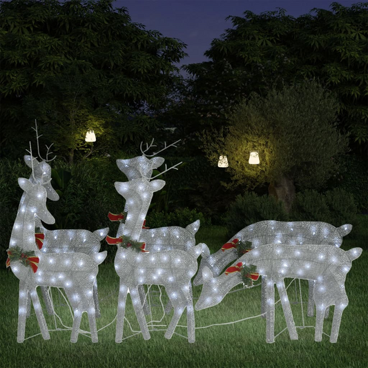 vidaXL Christmas Reindeers 6 pcs Silver Cold White Mesh