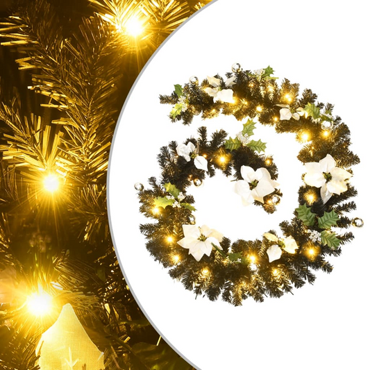 vidaXL Christmas Garland with LED Lights Black 8.9' PVC