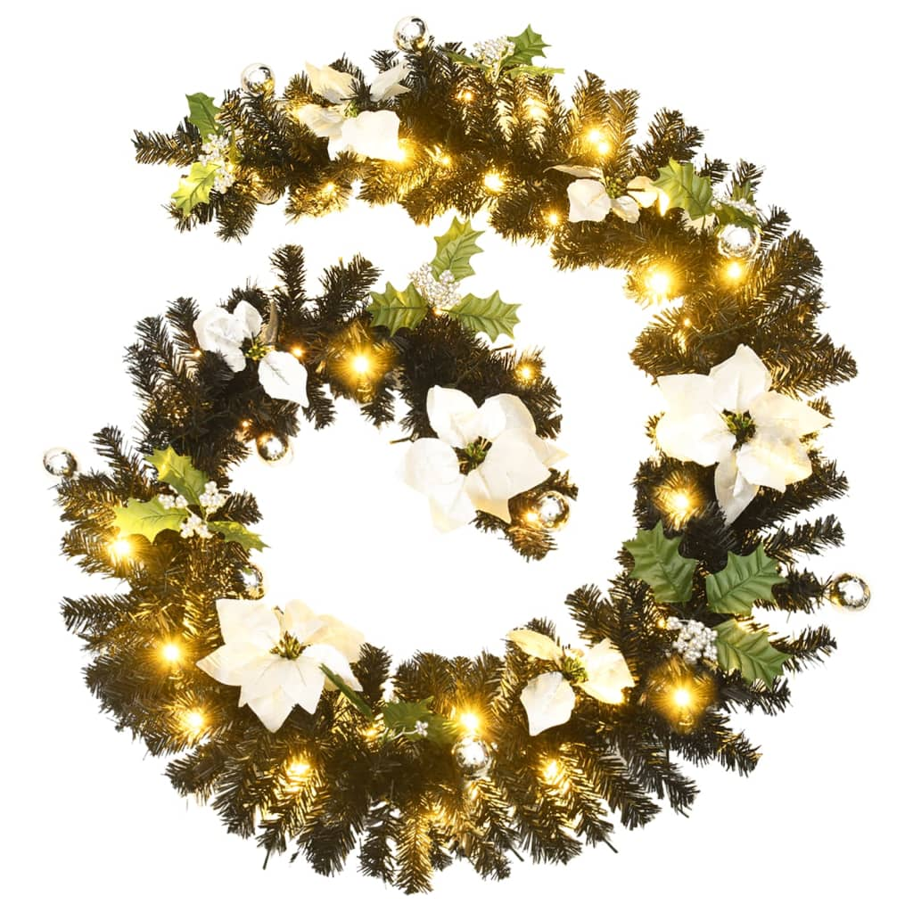 vidaXL Christmas Garland with LED Lights Black 8.9' PVC