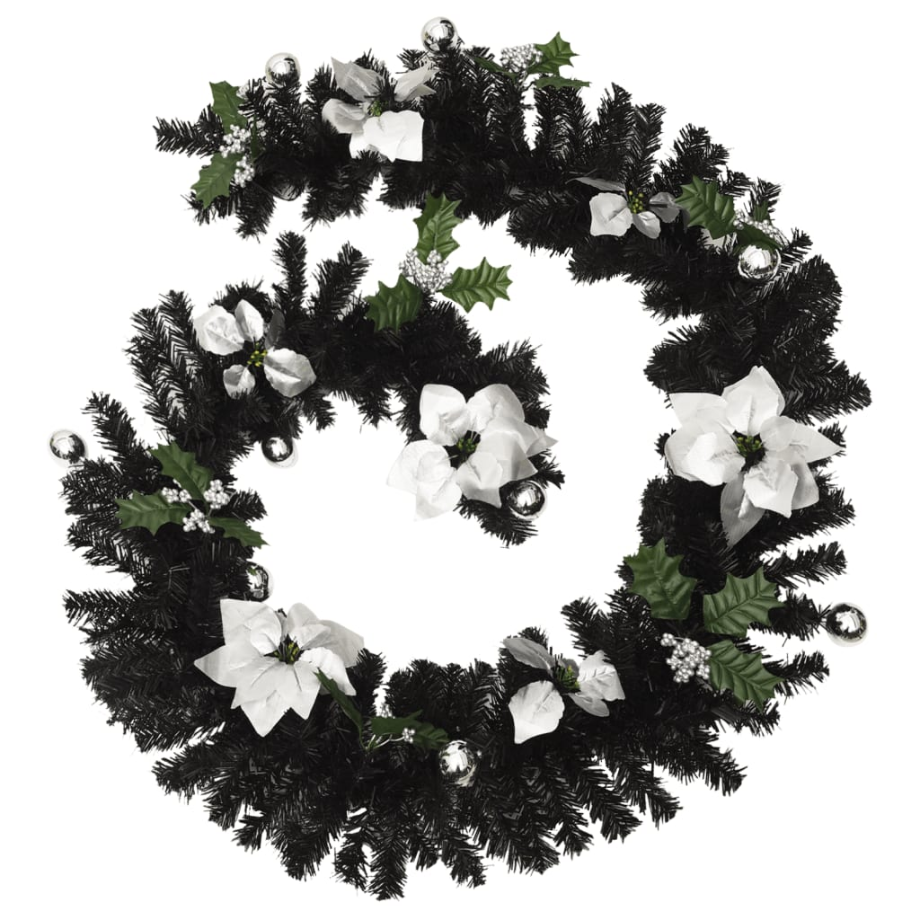 vidaXL Christmas Garland with LED Lights Black 8.9' PVC