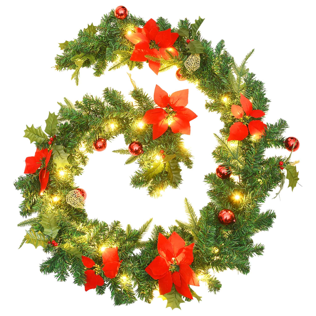 vidaXL Christmas Garland with LED Lights Green 8.9' PVC