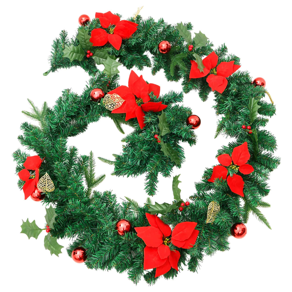 vidaXL Christmas Garland with LED Lights Green 8.9' PVC