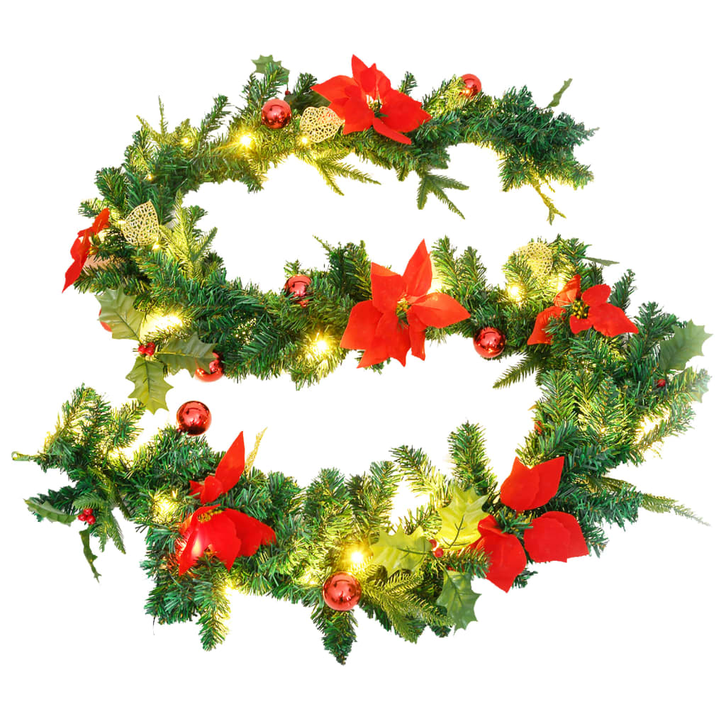 vidaXL Christmas Garland with LED Lights Green 8.9' PVC