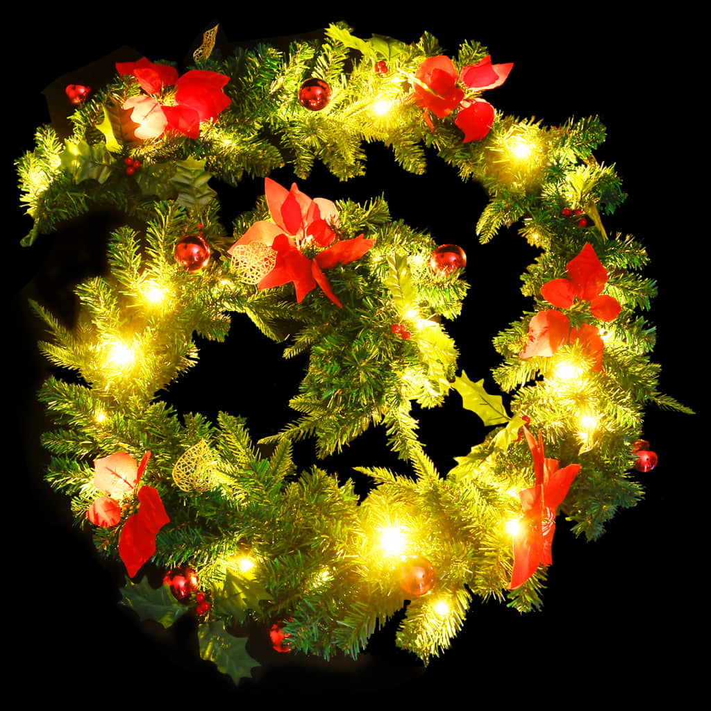 vidaXL Christmas Garland with LED Lights Green 8.9' PVC