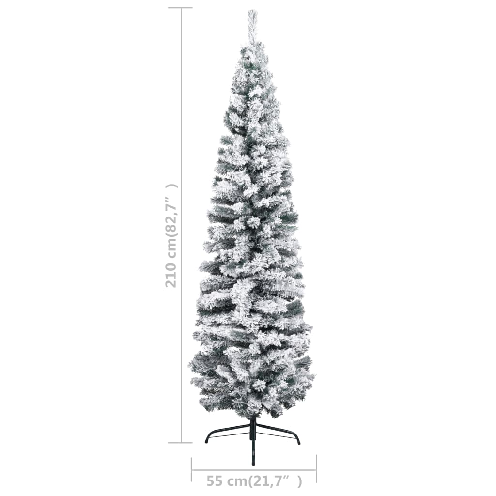 Slim Artificial Christmas Tree with Flocked Snow Green 7 ft PVC