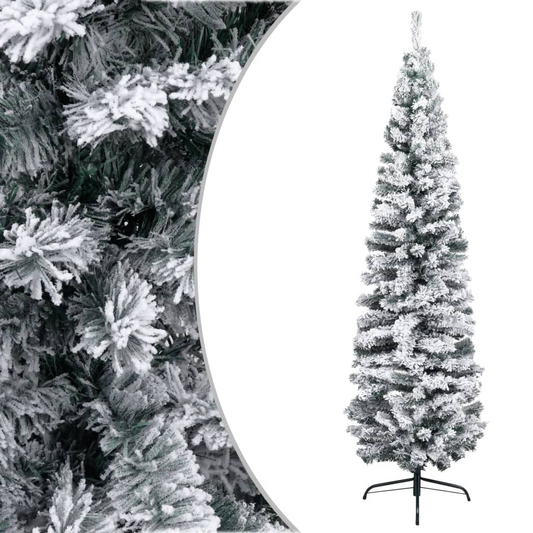 Slim Artificial Christmas Tree with Flocked Snow Green 8 ft PVC