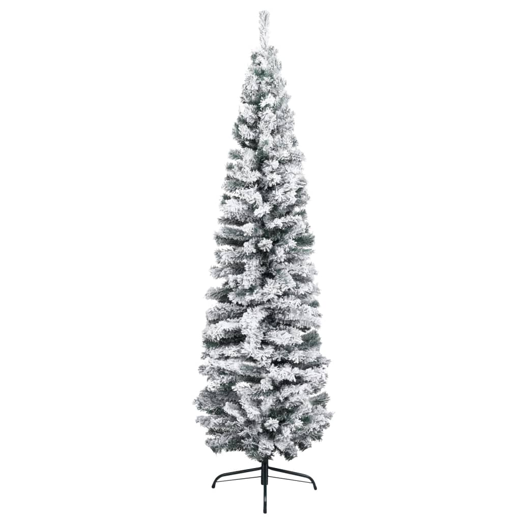 Slim Artificial Christmas Tree with Flocked Snow Green 8 ft PVC