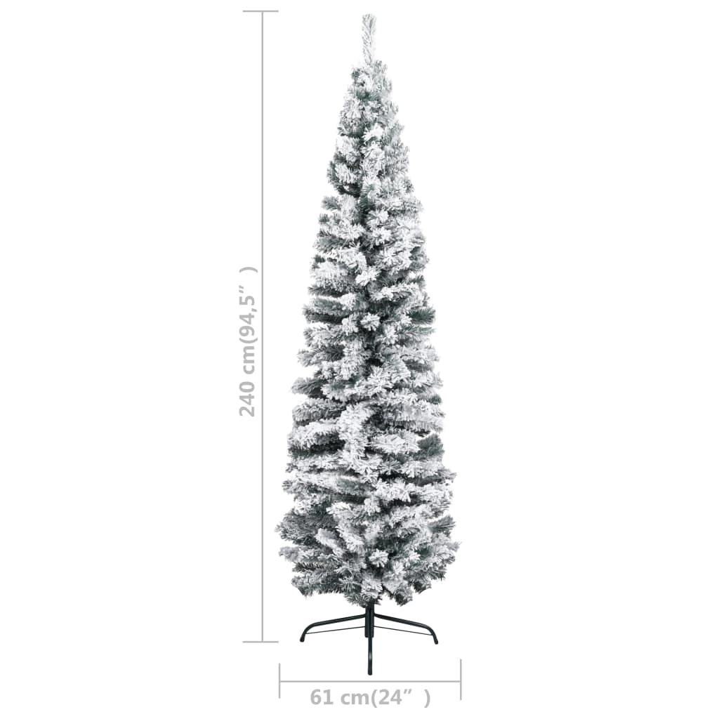 Slim Artificial Christmas Tree with Flocked Snow Green 8 ft PVC